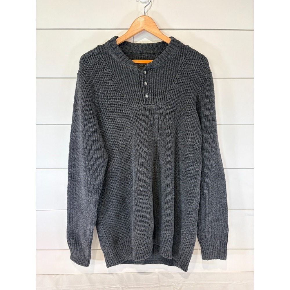 Eddie Bauer XL Gray Cotton Cable Knit Sweater Button 1/4 Button Pullover - Picture 1 of 7